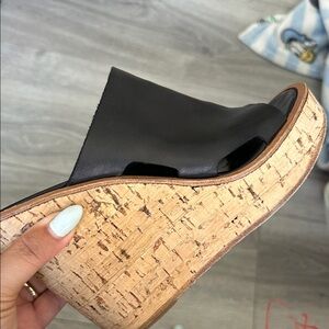 Veronique Branquinho Black Leather Cork Mules